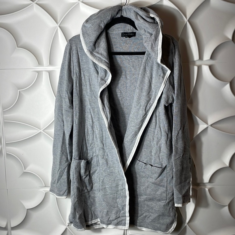 Tahari 60% cotton grey white pipe cardigan jacket XL    GGGG